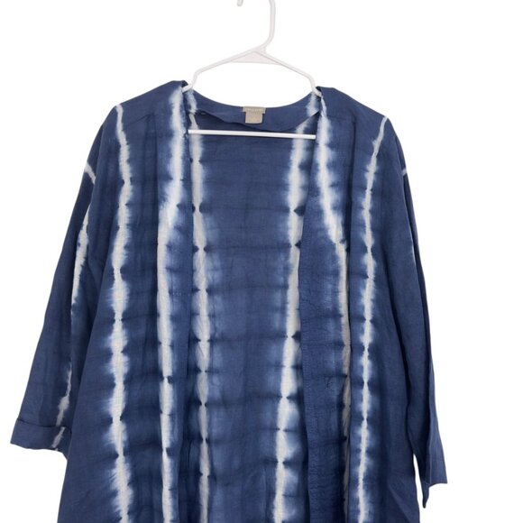 Chicos Blue & White Tie-Dye Linen Open Front Duster Jacket Size 2 (US 12/14) - Picture 8 of 14